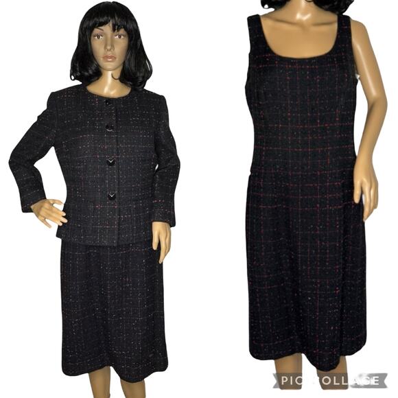 Tahari ASL evening classics boucle tweed sparkly dress suit black & red size 8 - Picture 1 of 16